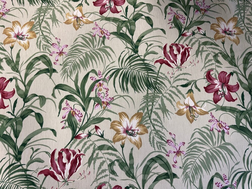 Vintage Suburban Duralee tTopical Floral Upholstery Drapery Fabric 46" w kabara